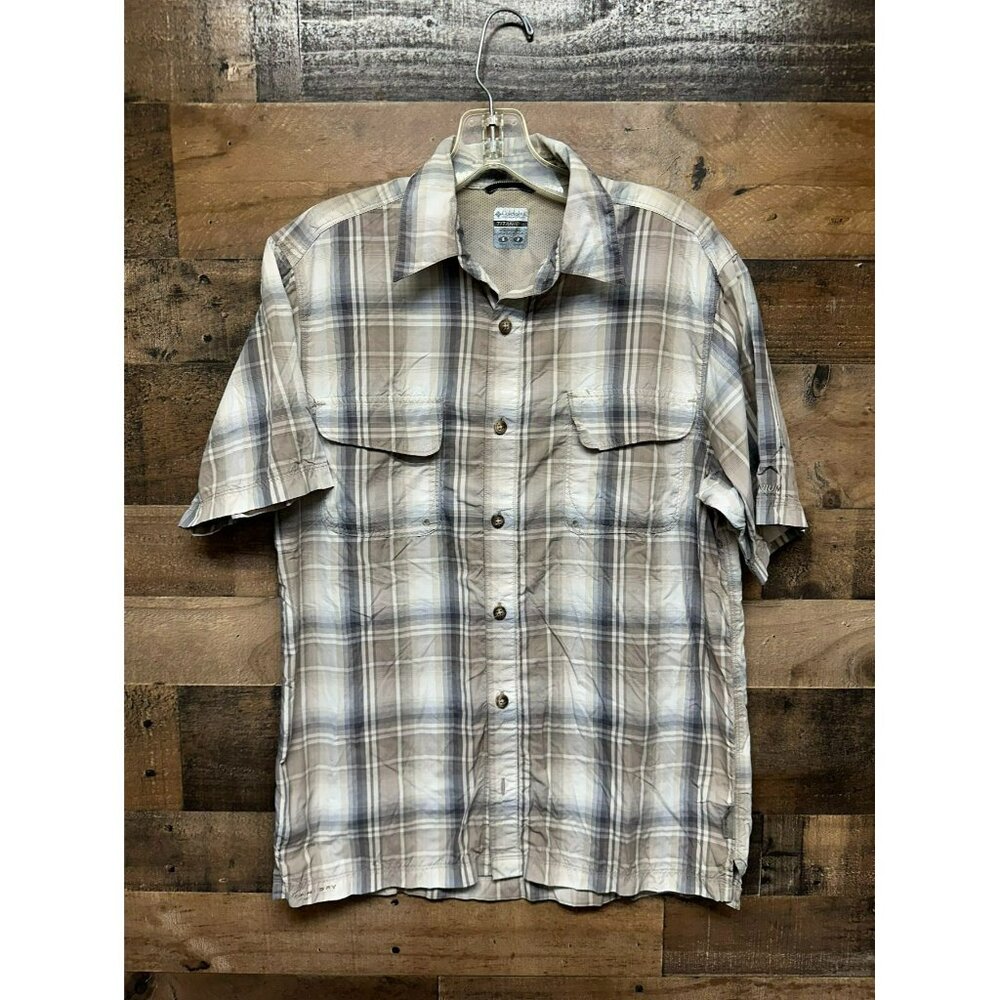Columbia Titanium Men's Short Sleeve Beige Plaid Button Up Size Small